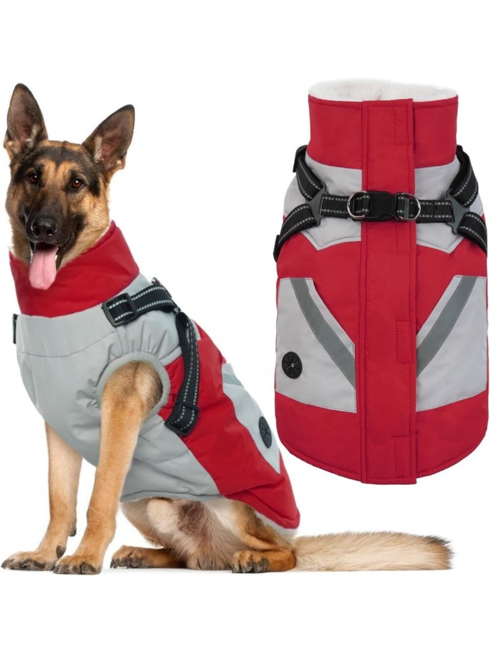 Cozy Winter Waterproof Dog Coat - Zip Up Fleece Jacket for Large Dogs, Red XL